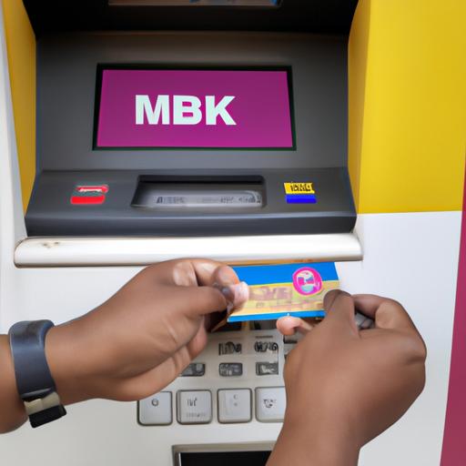 Người dùng đang sử dụng máy ATM để rút tiền sau khi hủy dịch vụ SMS Banking của MB.