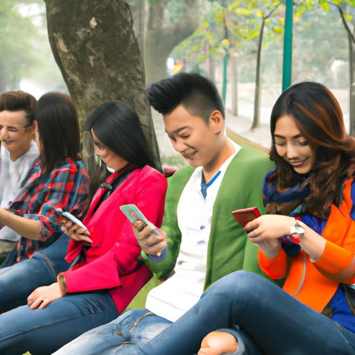 Một nhóm bạn đang trò chuyện và kết bạn mới thông qua SMS tại Hà Nội